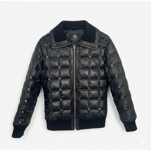 Rock & Republic‎ Leather Puffer Jacket Studded Down Fill Black Small